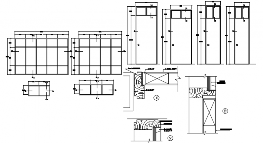 Doors and windows elevation and installation for community building dwg file