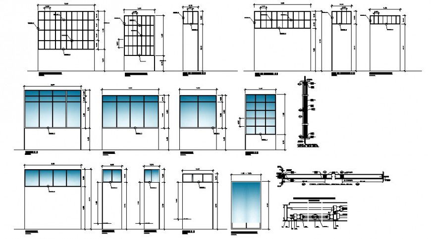 Doors and windows elevations and installation details dwg file
