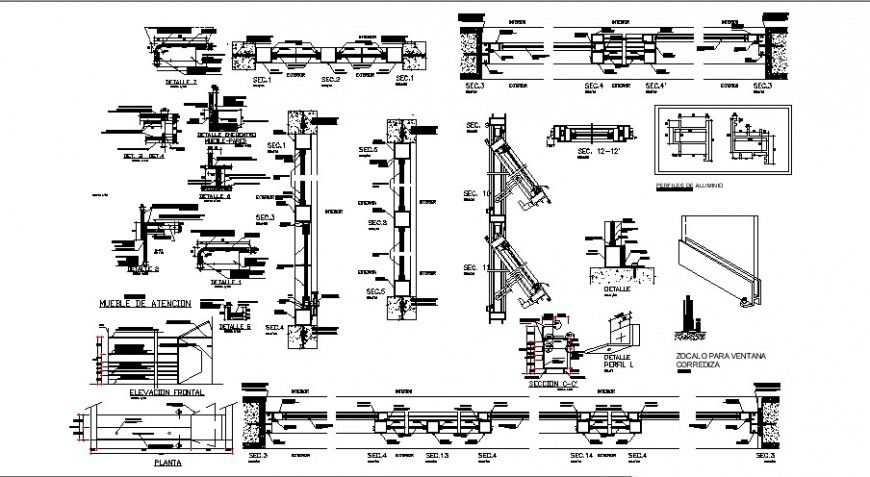 Doors and windows installation and carpentry details dwg file