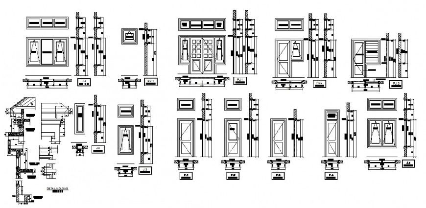 Doors and windows installation of corner house details dwg file