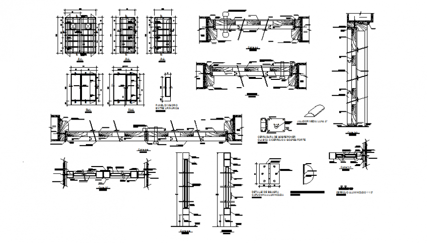 Doors and windows wood carpentry and aluminum installation details dwg file