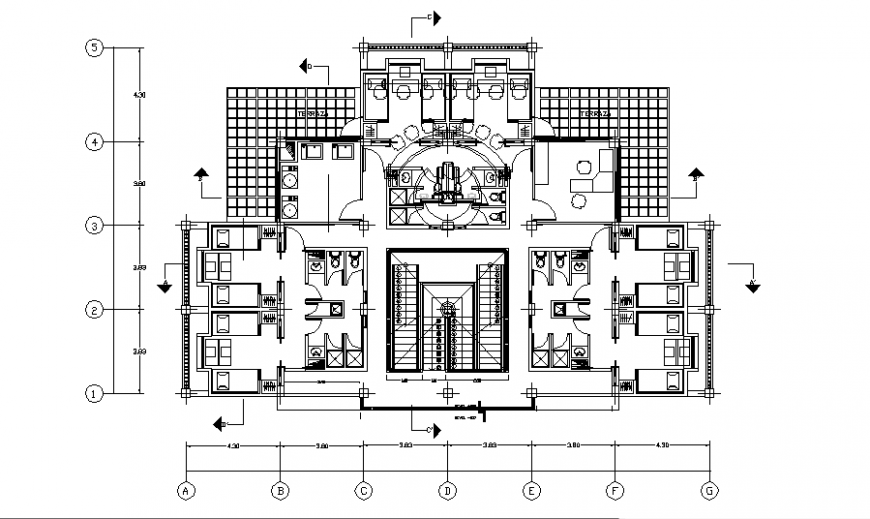 Dormitory apartment building in dwg file.