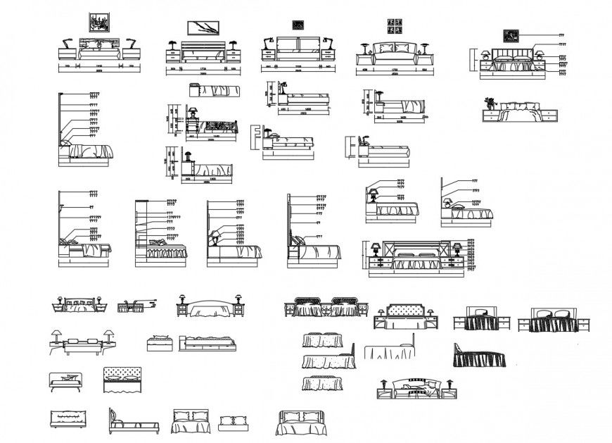 Double & Master Beds CAD Elevation Blocks DWG File