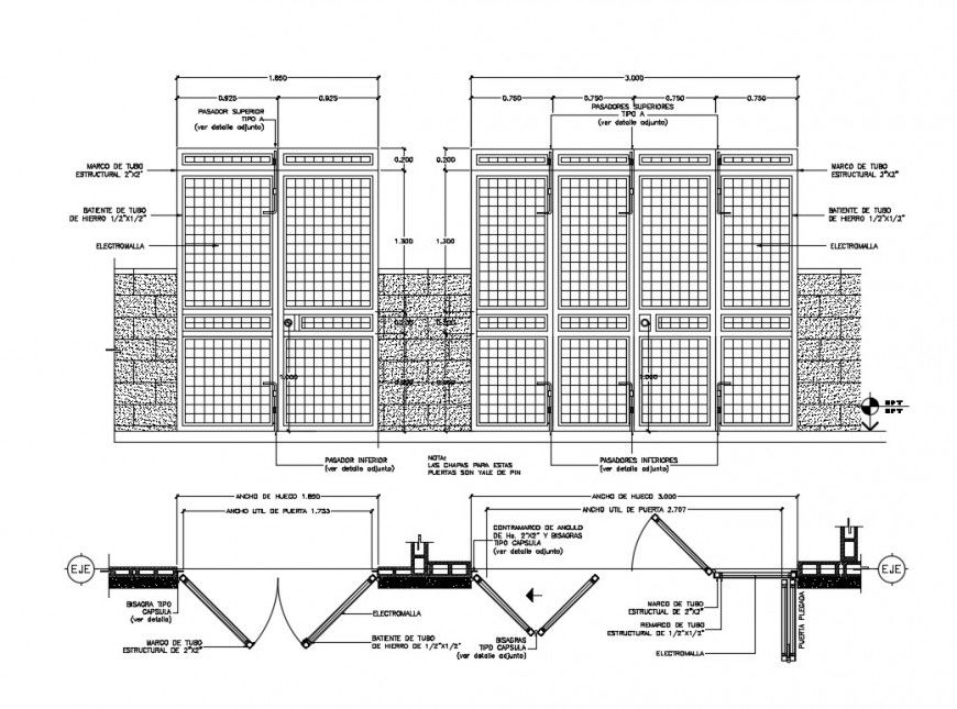 Double and multiple doors elevation and installation details dwg file