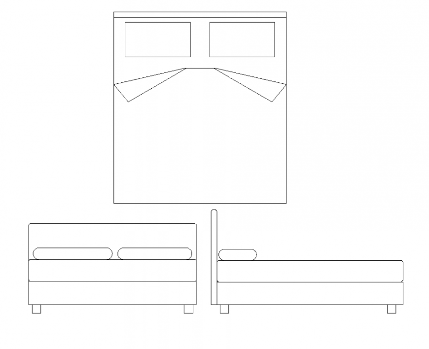 AutoCAD 2D View of Double Bed with Elevation Details