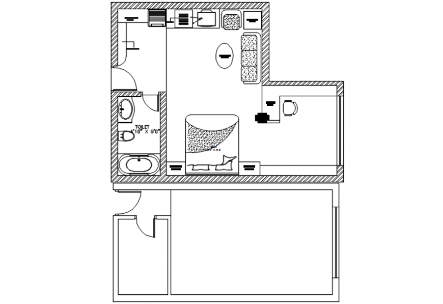 Double bed bedroom layout plan cad drawing details dwg file