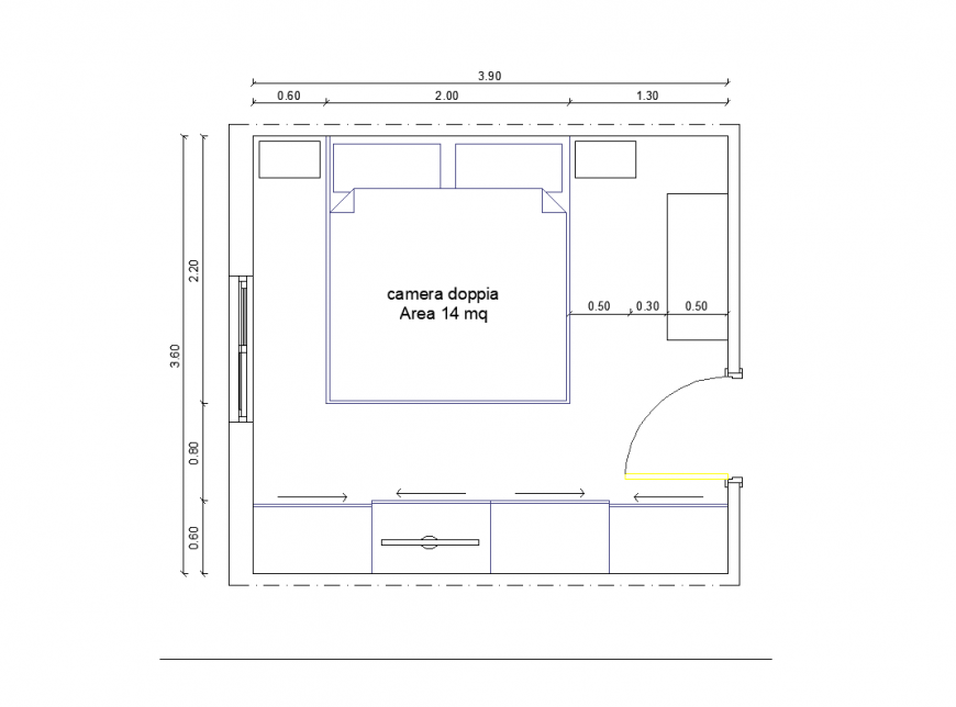 Double bed design in bedroom view with interior design dwg file