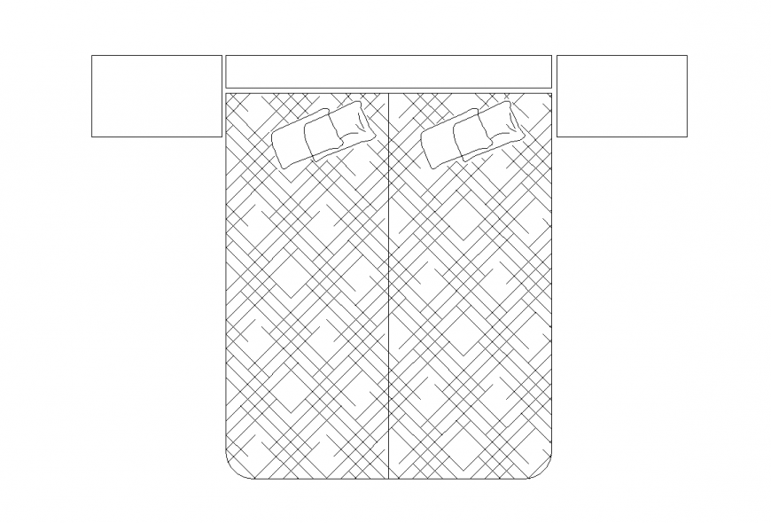 Double bed furniture CAD drawing with top view in DWG file