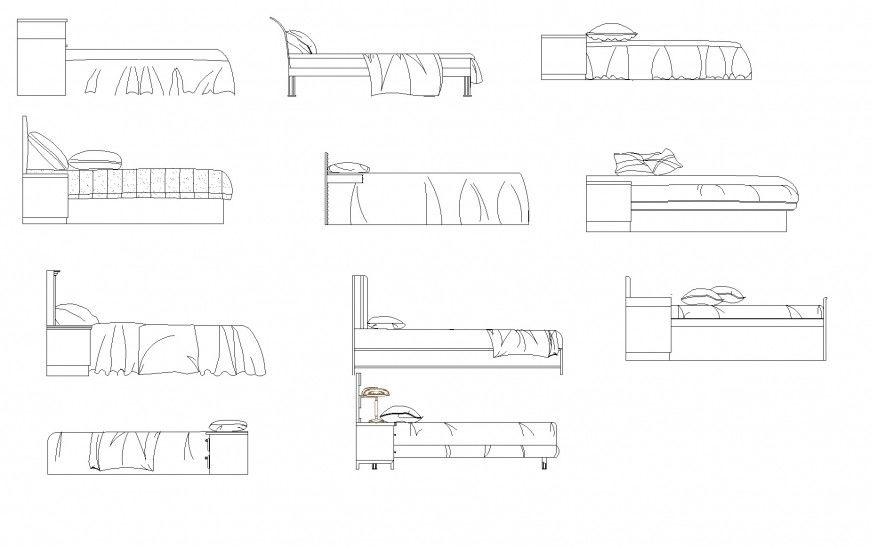 Double Bed 2D Furniture Elevation View in AutoCAD File