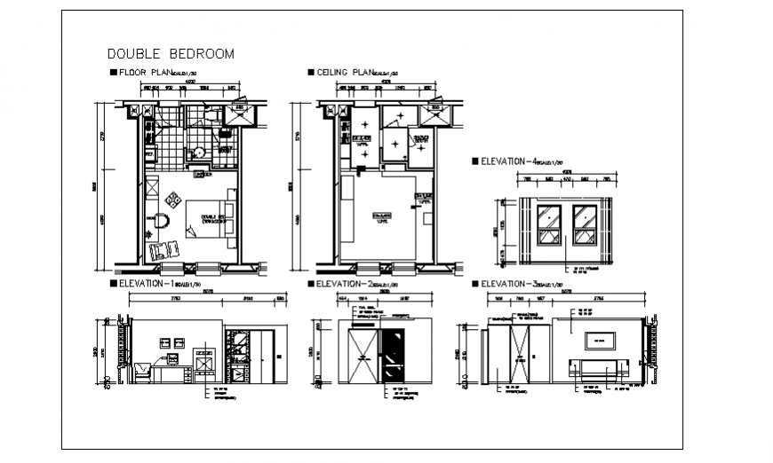 Double bed room design of Twin bed room for hotel room project design drawing