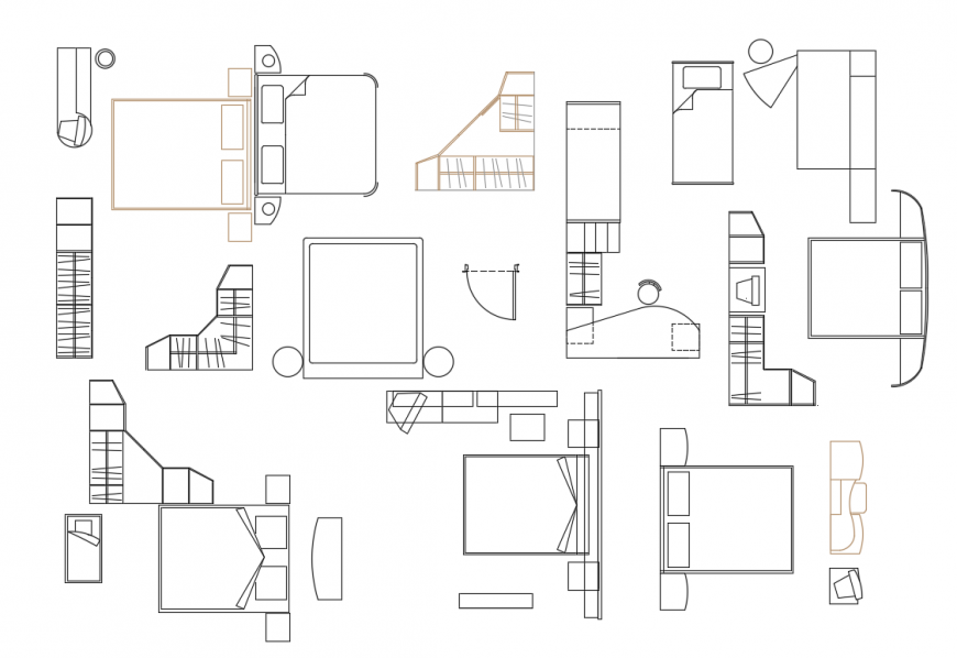Double Bed With T,V Unit plan lay-out block detail