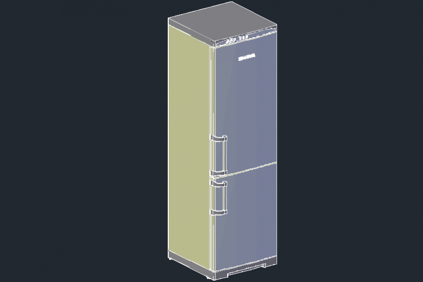 Double door 3d refrigerator elevation cad drawing details dwg file