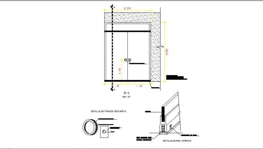 Double door elevation and installation cad drawing details dwg file