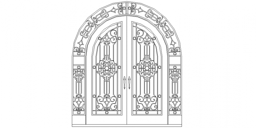 Double door fencing design with a view of designer door frame dwg file