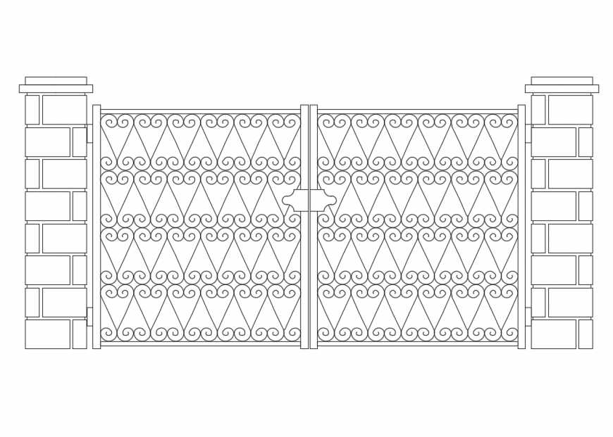 Double door gate elevation cad drawing details dwg file