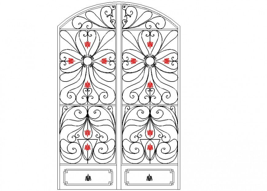 Double door gate elevation plan detail dwg file