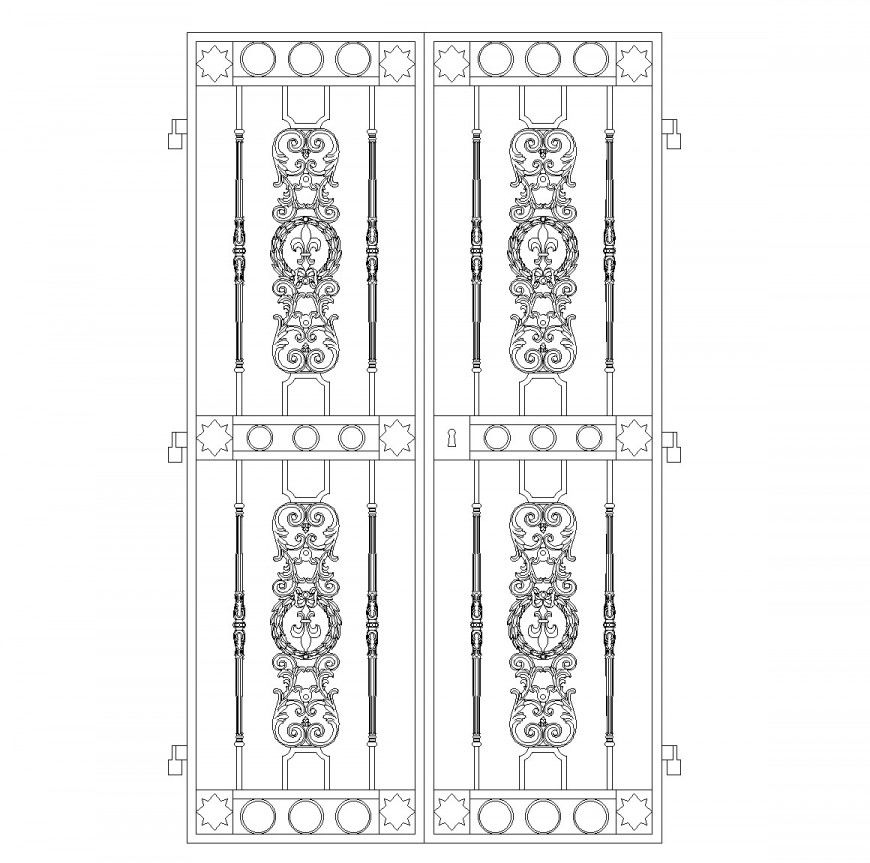 Double door iron grille dwg file