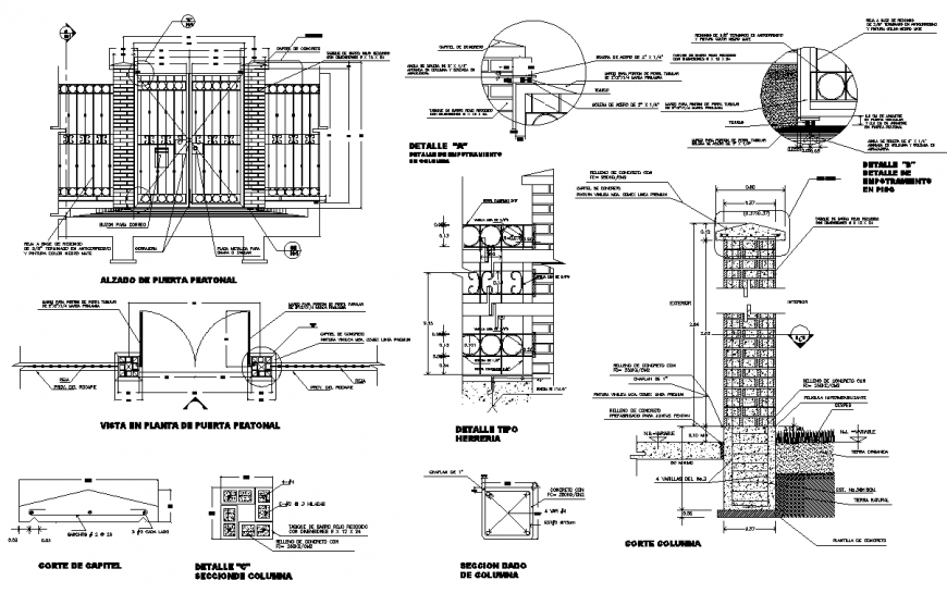 Double door main gate plan, elevation and section autocad file