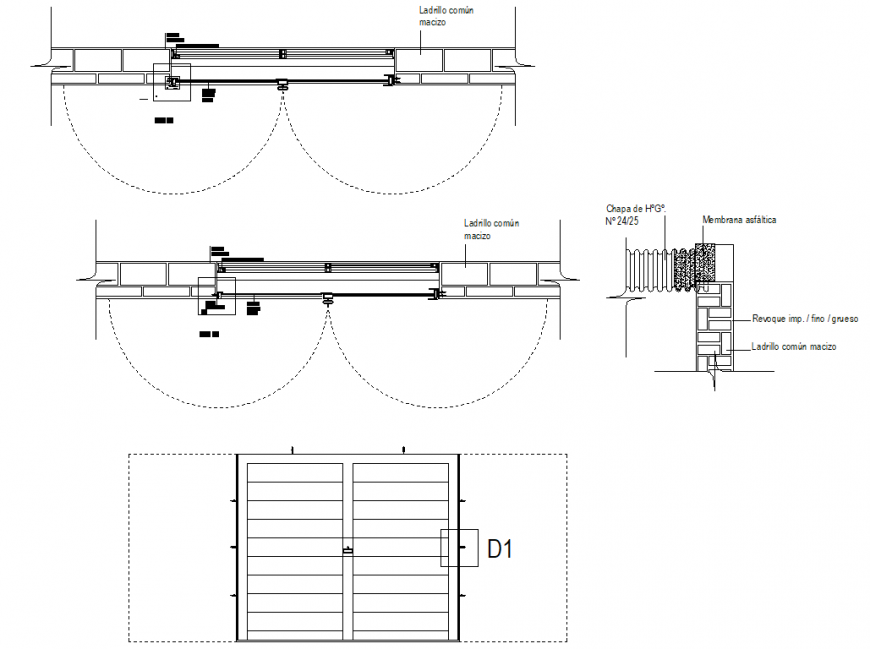 Double door plan, elevation and section autocad file