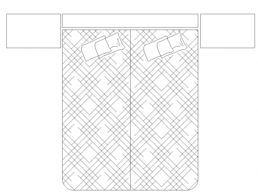 Double Partition Bed Elevation Layout in CAD Drawing