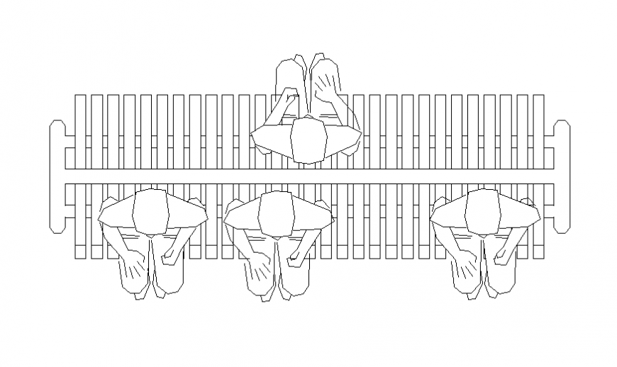 Double side bench plan detail dwg file