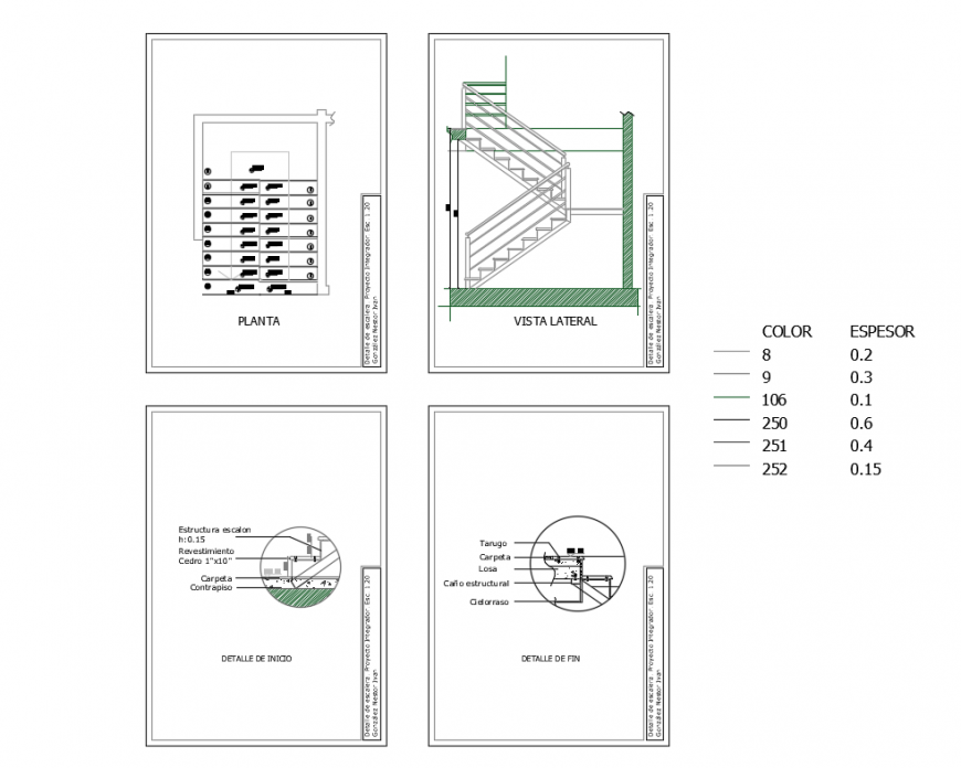 Double stairs of house sectional and constructive details dwg file