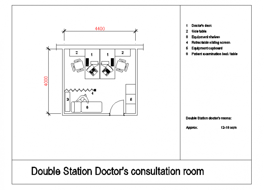 Double station doctor's consultant room furniture layout details dwg file
