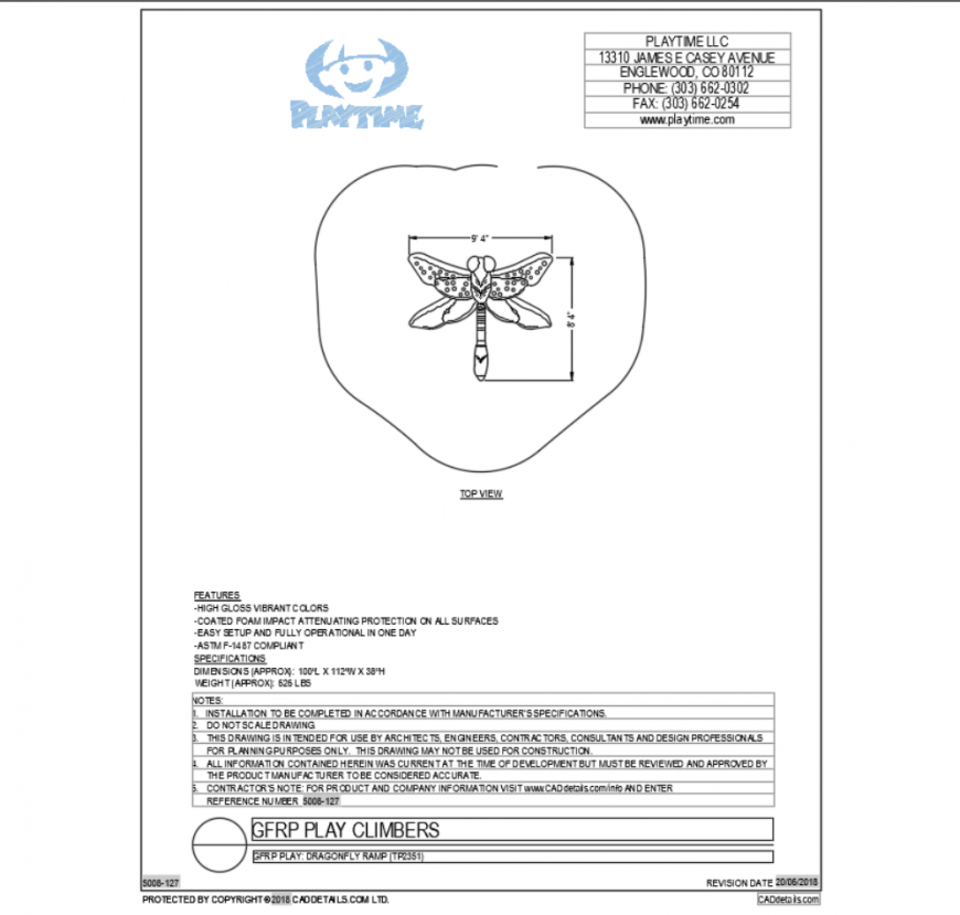 Dragon fly ramp animal top view cad block design dwg file