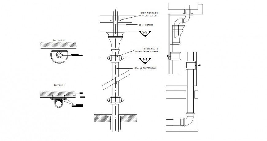 Drain pipe plan and section dwg file
