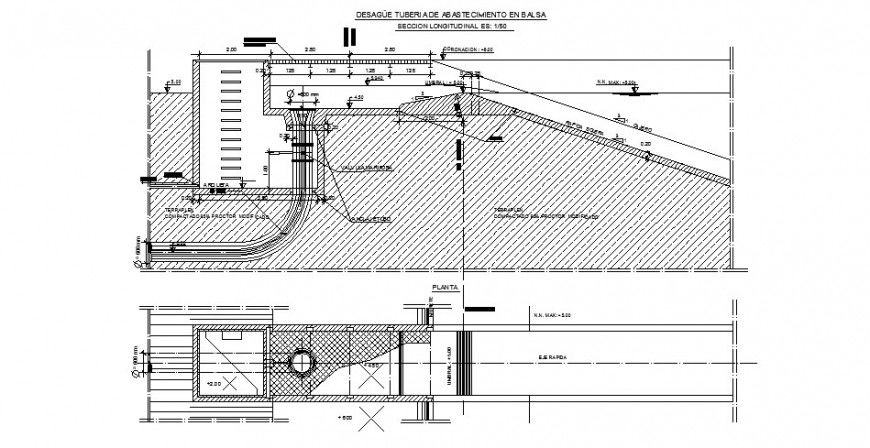 Drain raft and irrigation system with plumbing construction dwg file
