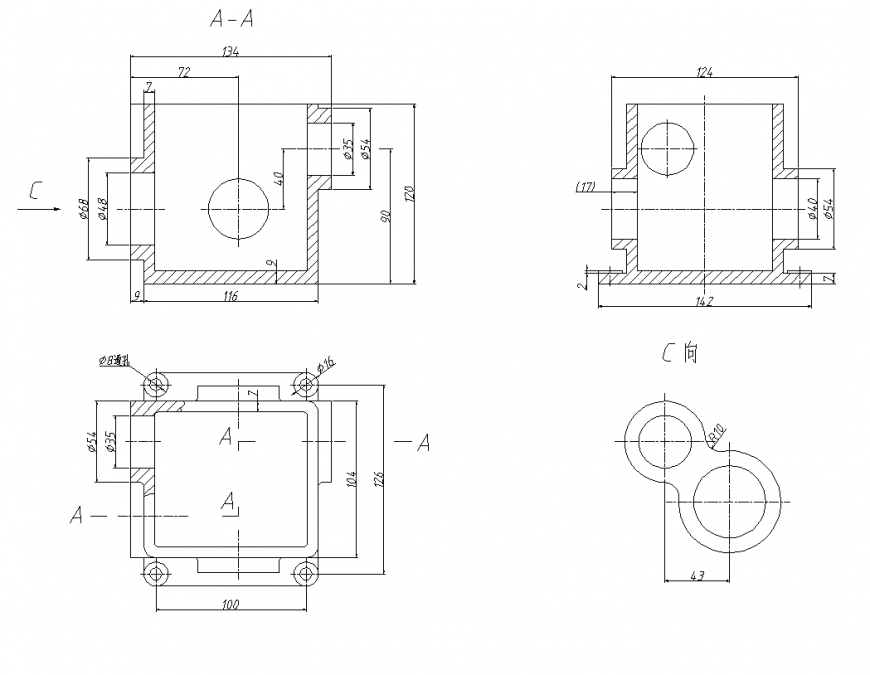 Drainage chamber detail elevation and section 2d view layout autocad file
