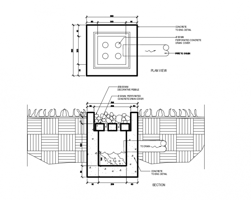 Drainage cover concrete section plumbing details dwg file