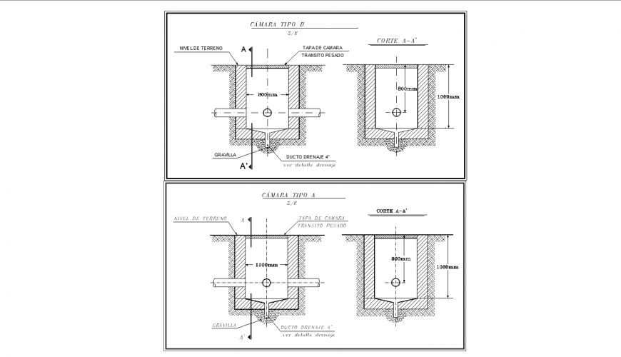 Drainage duct channel and chamber plumbing structure details dwg file