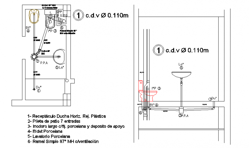 Drainage plan of bathroom in dwg file.