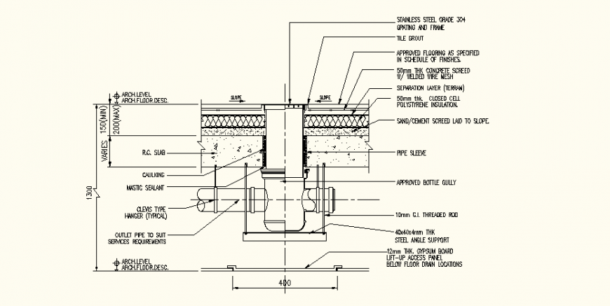 Drainage system construction detail drawing in dwg AutoCAD file.