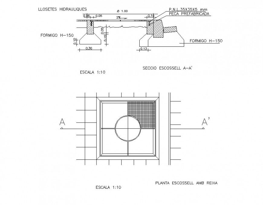 Drainage system inlet door detail drawing in dwg AutoCAD file.