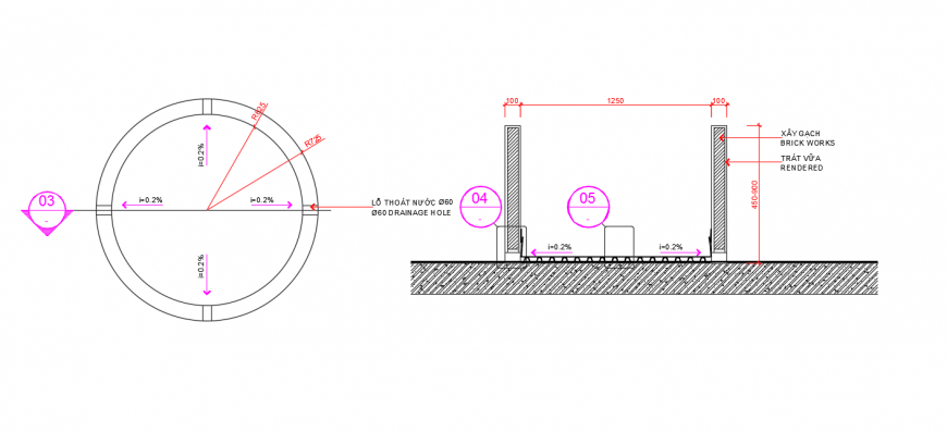 Drainage tank Plan & side section detail