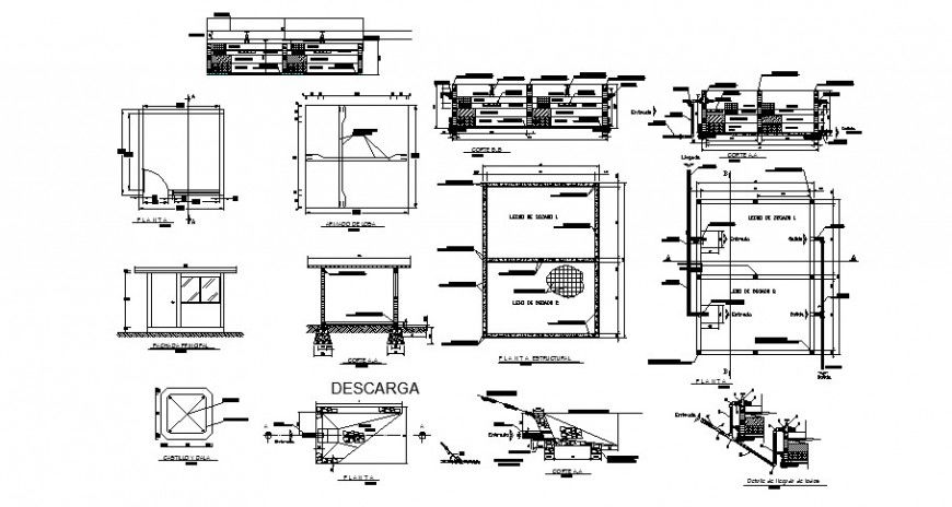 Drainage water line installation plan and sectional view in auto cad