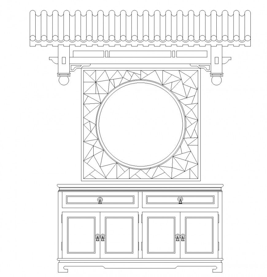 AutoCAD DWG of drawer cabinet with detailed elevation and lock design