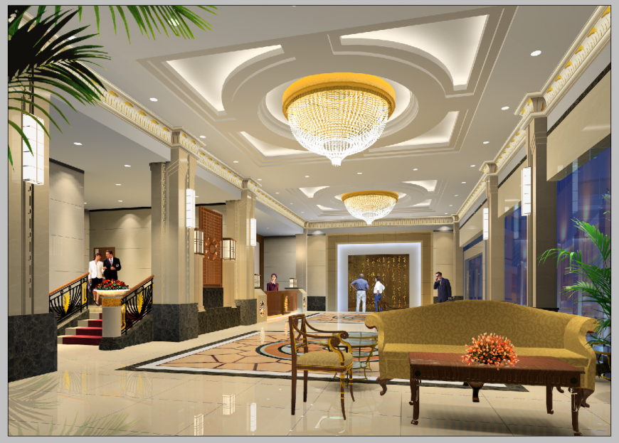 Drawing room detail elevation 3d model layout photoshop file