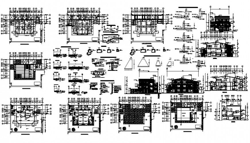 Drawing 2d view details of residential bungalow 2d view autiocad file