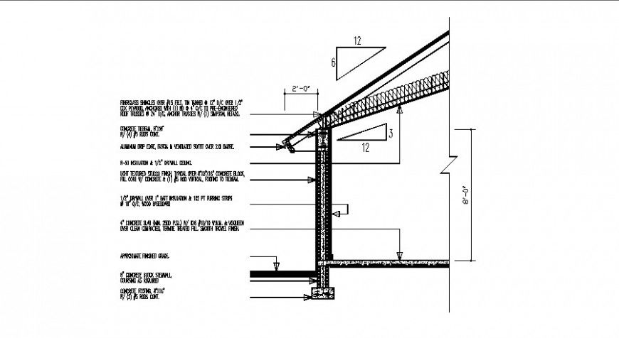 Drawing 2d view of roofing structure blocks autocad file