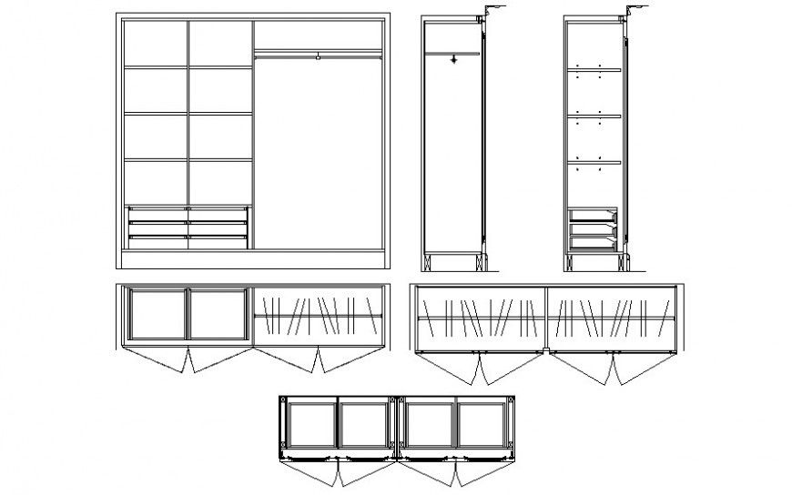Drawing 2d view of wardrobe furniture blocks dwg file