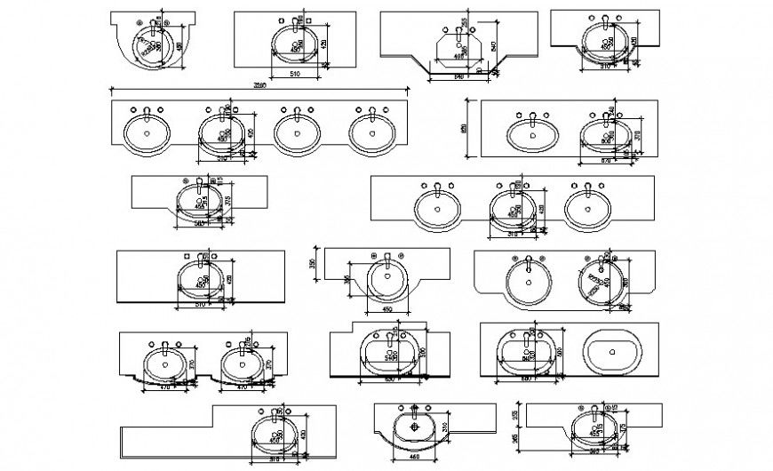 Drawing 2d view of washbasin sanitary units dwg file