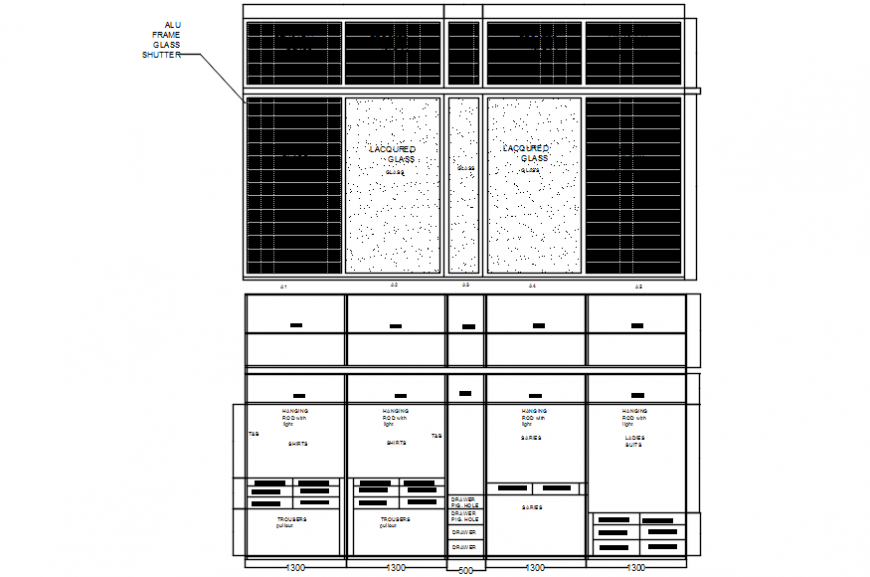 Drawing detailing of wardrobe furniture units dwg autocad file