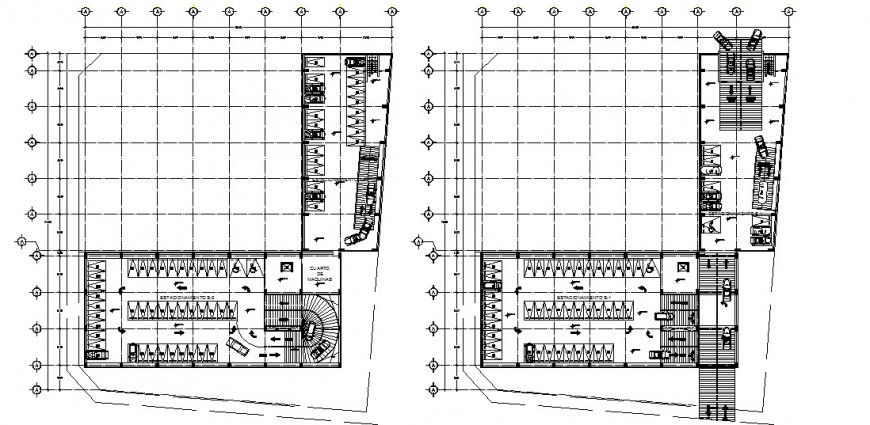 Drawing details of parking system plan 2d view dwg file