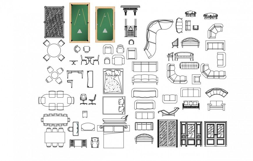 Drawing details of various household furniture blocks dwg file