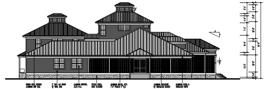 Drawing details of housing apartment elevation autocad software file
