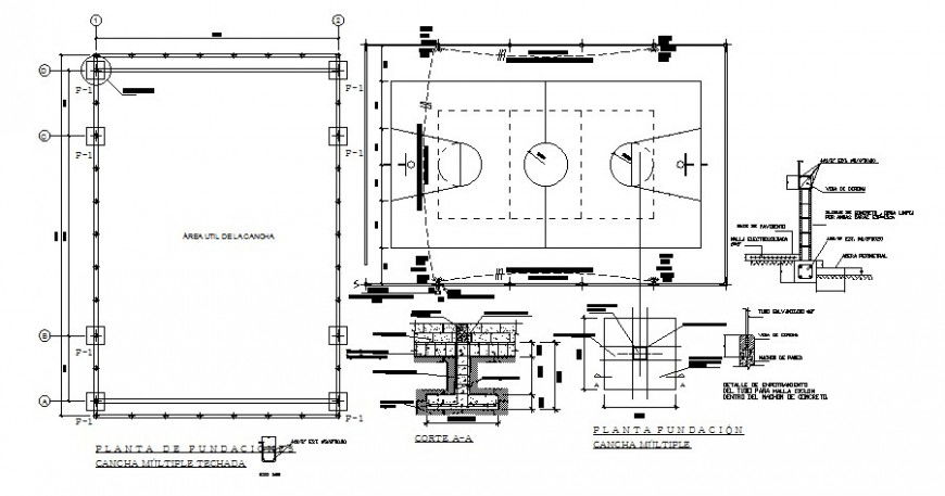 Drawing details of sports playground area autocad file