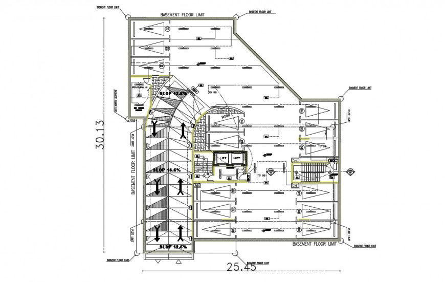 Drawing details of the basement parking floor plan dwg file